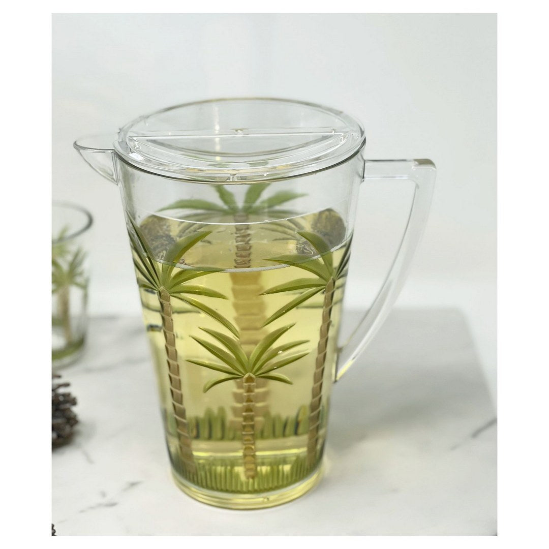 2.75 Quarts Water Pitcher with Lid, Palm Tree Design clear-acrylic