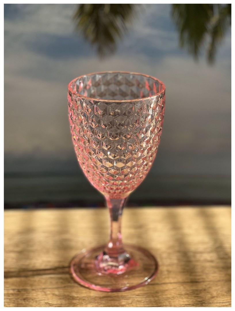 Diamond Cut Plastic Wine Glasses Set of 4 12oz , BPA pink-acrylic