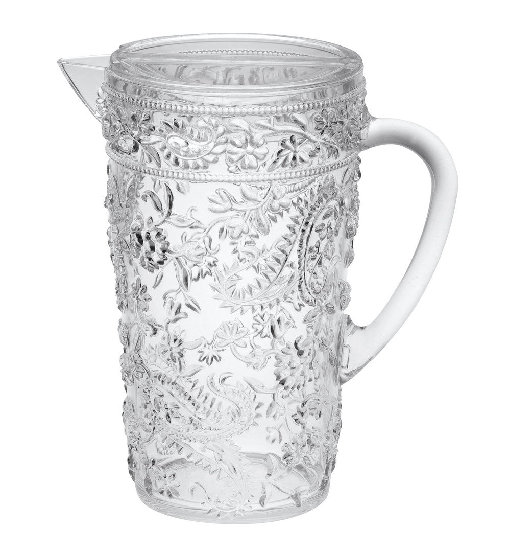 2.5 Quarts Water Pitcher With Lid, Paisley Unbreakable Plastic Pitcher, Drink Pitcher, Juice Pitcher With Spout Bpa Free Clear Acrylic