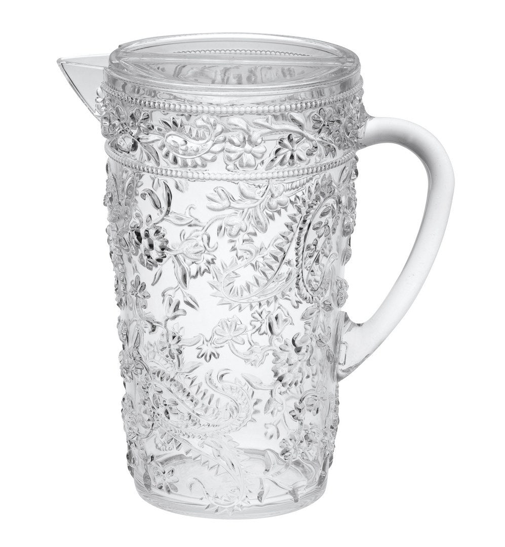 2.5 Quarts Water Pitcher with Lid, Paisley Unbreakable clear-acrylic