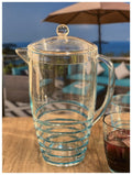 2.5 Quarts Water Pitcher With Lid, Swirl Unbreakable Plastic Pitcher, Drink Pitcher, Juice Pitcher With Spout Bpa Free Blue Acrylic