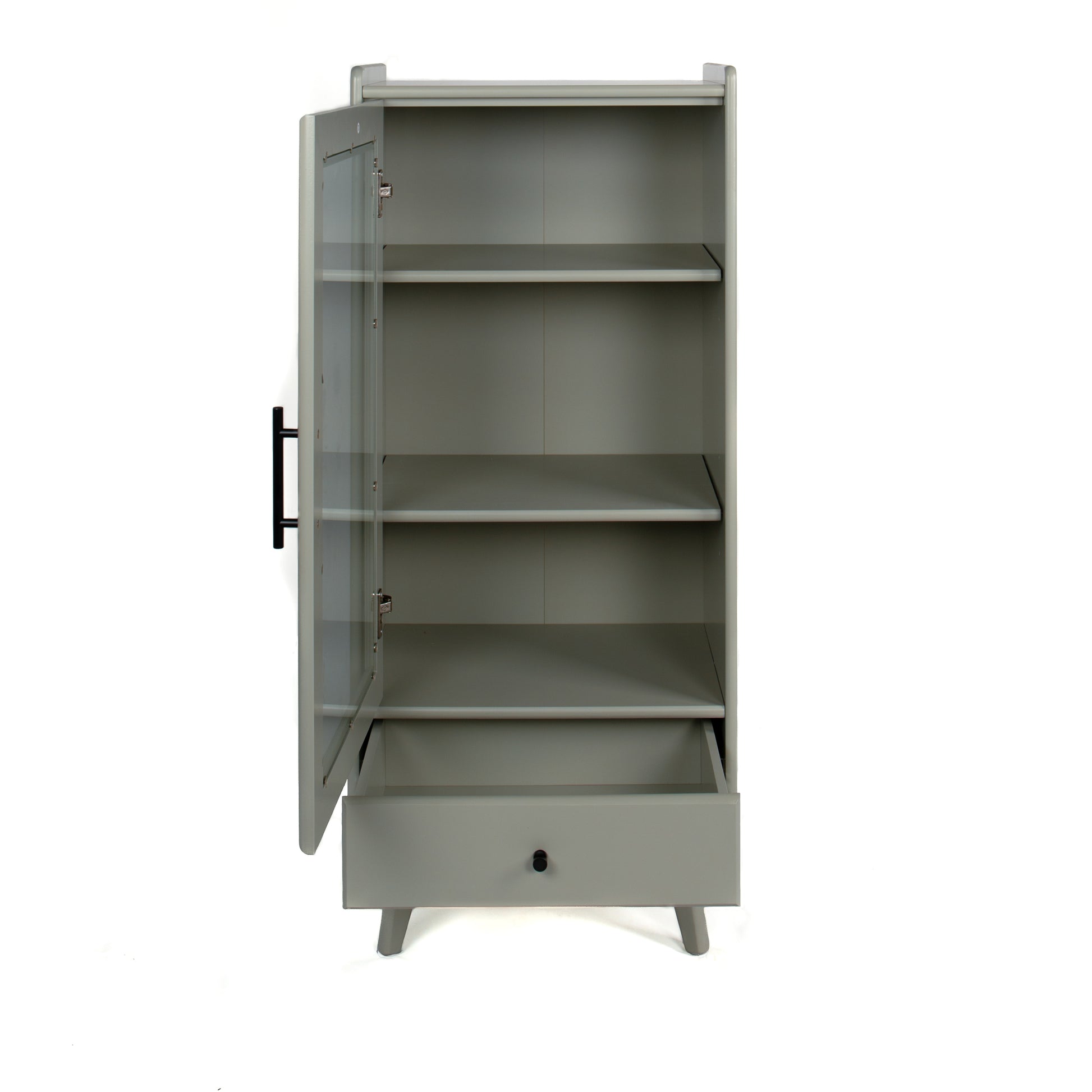 Modern Bathroom Storage Cabinet & Floor Standing Cabinet With Glass Door With Double Adjustable Shelves And One Drawer, Extra Storage Space On Top, Gray 19.75" 13.75" 46" Gray Mdf Glass