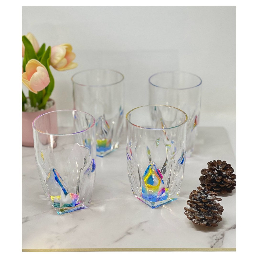 Rainbow Diamond Acrylic Glasses Drinking Set Of 4 Hi Ball 17Oz , Plastic Drinking Glasses, Bpa Free Cocktail Glasses, Drinkware Set, Drinking Water Glasses Clear Acrylic