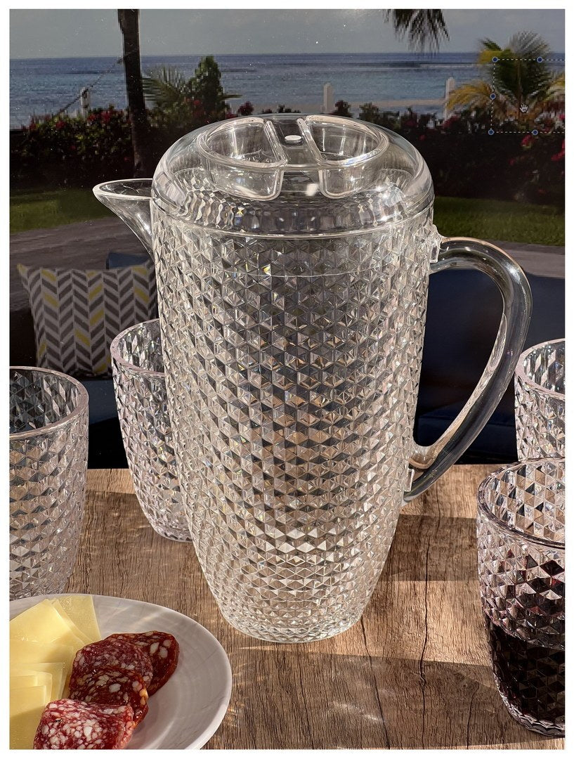 2.5 Quarts Water Pitcher With Lid, Diamond Cut Unbreakable Plastic Pitcher, Drink Pitcher, Juice Pitcher With Spout Bpa Free Clear Acrylic