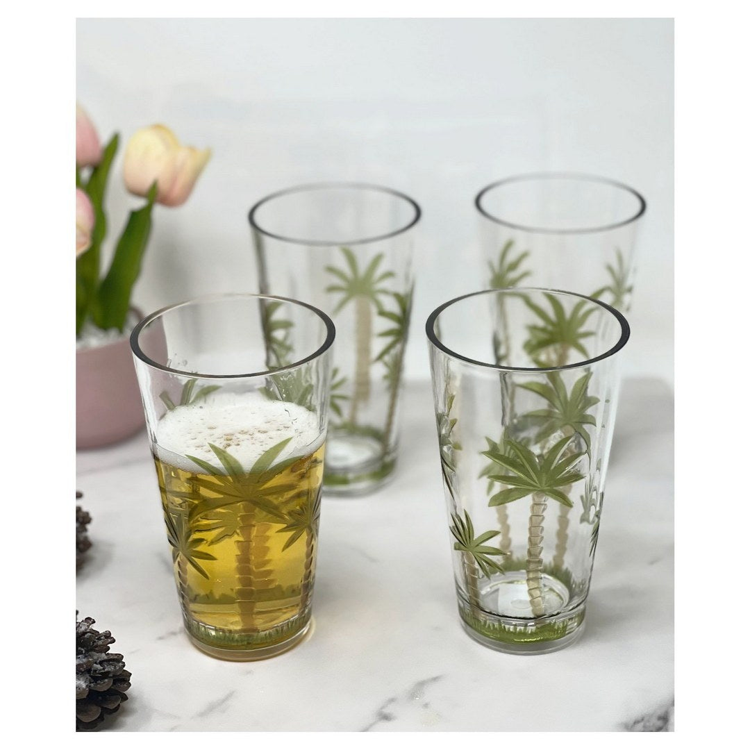 Palm Tree Design Acrylic Glasses Drinking Set of 4 Hi clear-acrylic