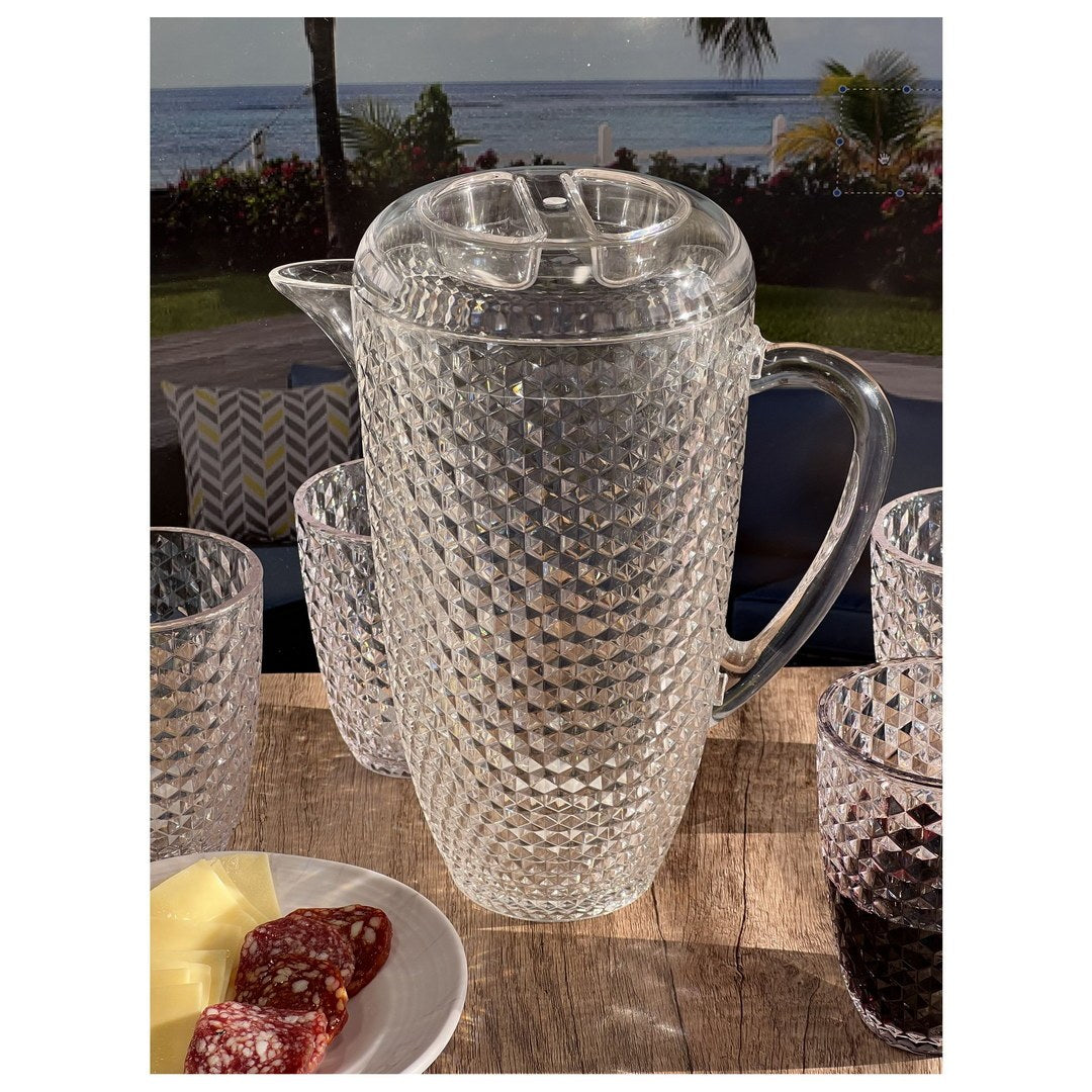 2.5 Quarts Water Pitcher With Lid, Diamond Cut Unbreakable Plastic Pitcher, Drink Pitcher, Juice Pitcher With Spout Bpa Free Clear Acrylic