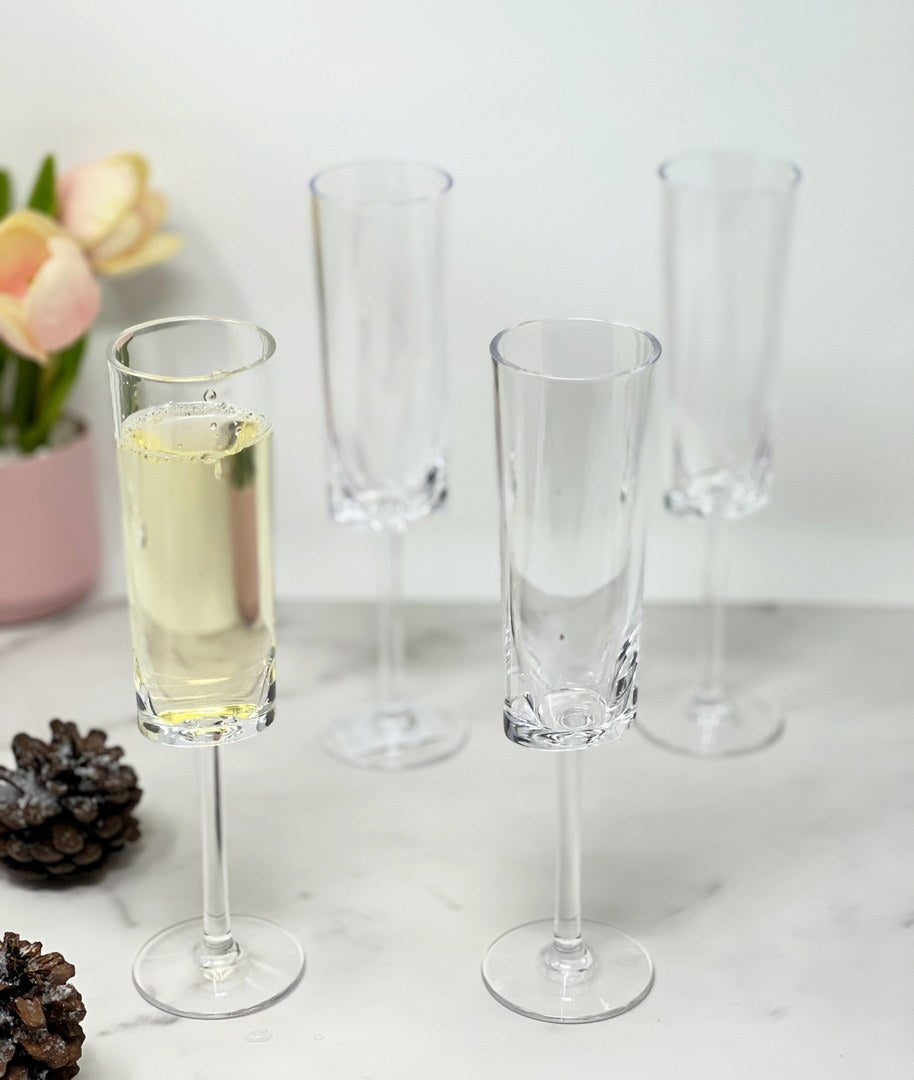 Oval Halo Plastic Champagne Flutes Set Of 4 4Oz , Unbreakable Mimosa Glasses Plastic Champagne Glasses, Tritan Wedding Champagne Flutes Clear Glass