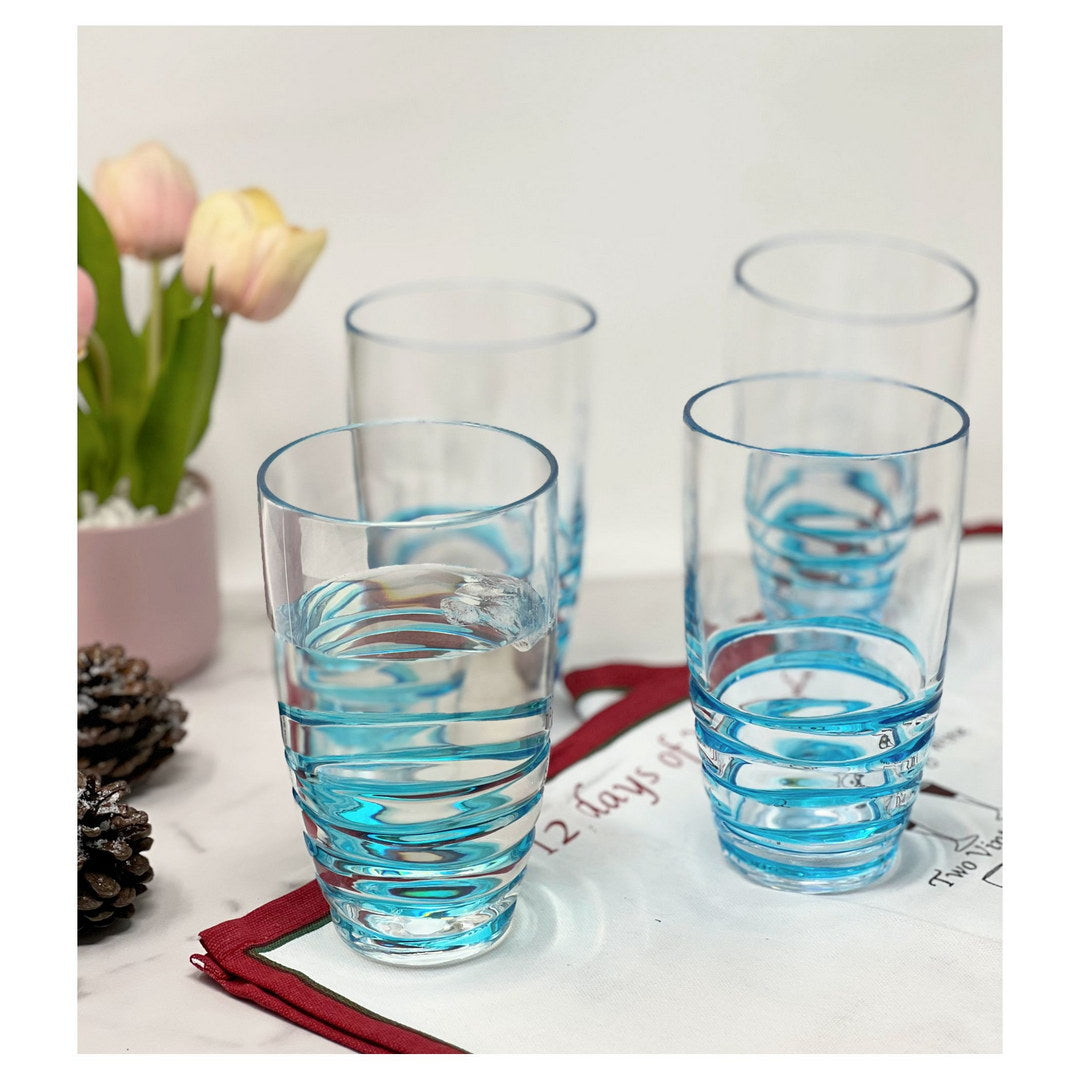 Swirl Acrylic Glasses Drinking Set Of 4 20Oz , Plastic Drinking Glasses, Bpa Free Cocktail Glasses, Drinkware Set, Hi Ball Plastic Water Tumblers Blue Acrylic