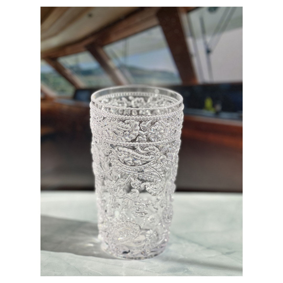 Paisley Acrylic Glasses Drinking Set Of 4 Hi Ball 17Oz , Plastic Drinking Glasses, Bpa Free Cocktail Glasses, Drinkware Set, Drinking Water Glasses Clear Acrylic