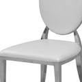 Dining Chair Set Of 2, Oval Backrest Design And Stainless Steel Legs White Leather