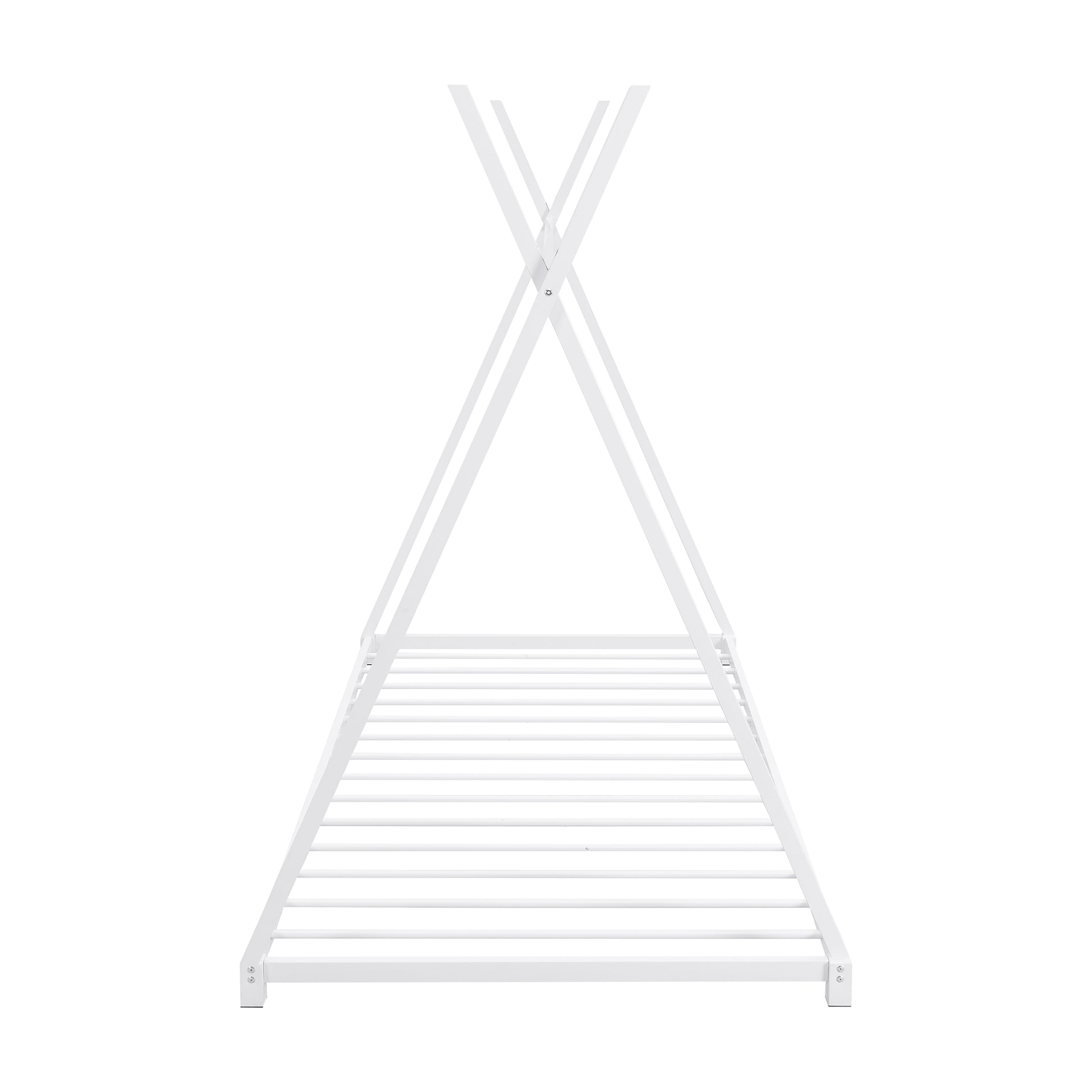 Metal Twin Size House Platform Bed With Triangle Structure, White Box Spring Not Required Twin White Metal Bedroom Bed Frame Metal