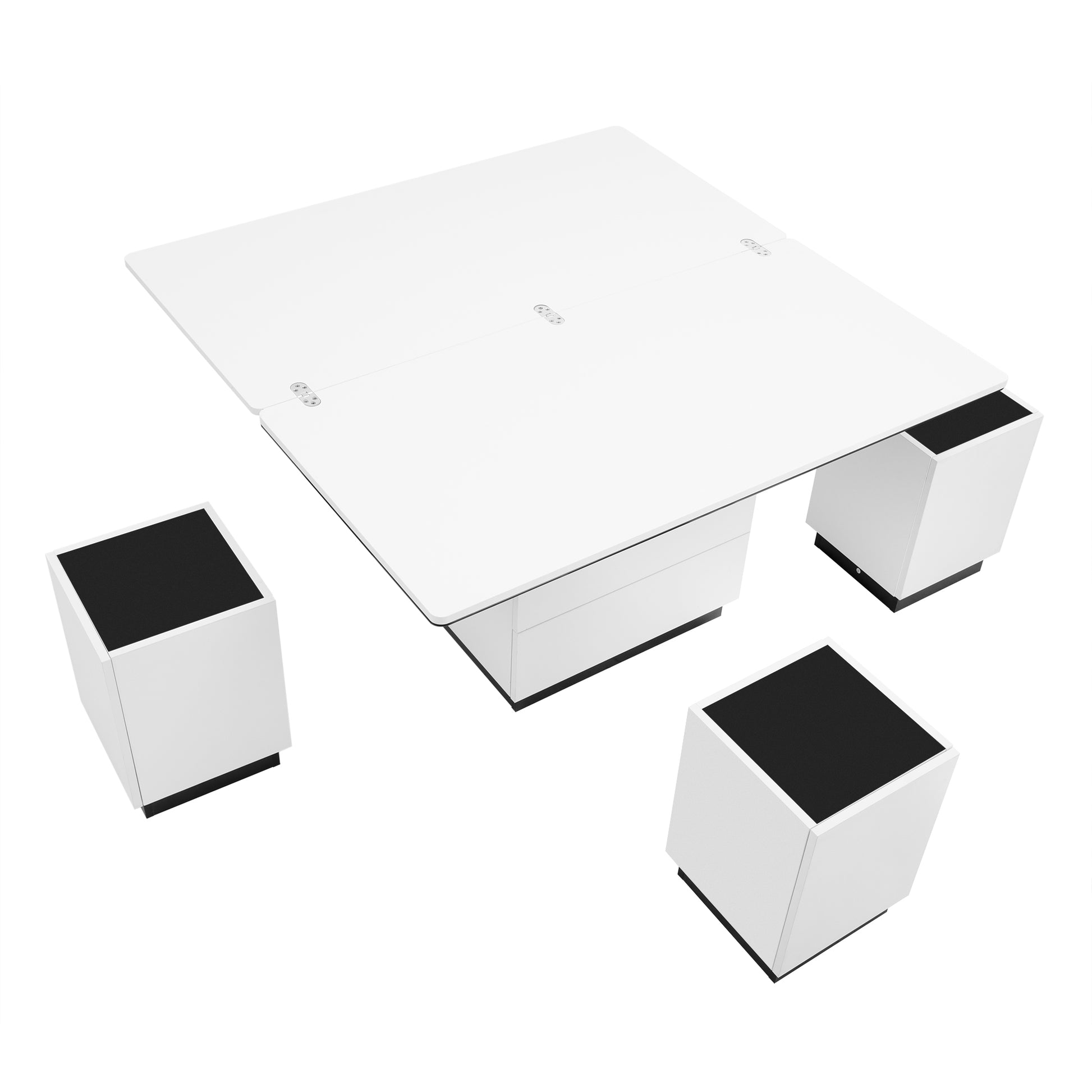 Modern White Lift Top Glass Coffee Table With Drawers & Storage Multifunction Table Black White Mdf Glass