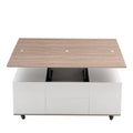 Modern Walnut & White Lift Top Coffee Table Multifunctional Table With Drawers & Shelves White Walnut Mdf