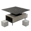 5 Pieces Lift Top Coffee Table Set With Storage Convertible Dining Table With Ottomans Dark Gray Fabric Mdf