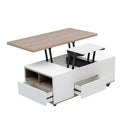 Modern Walnut & White Lift Top Coffee Table Multifunctional Table With Drawers & Shelves White Walnut Mdf