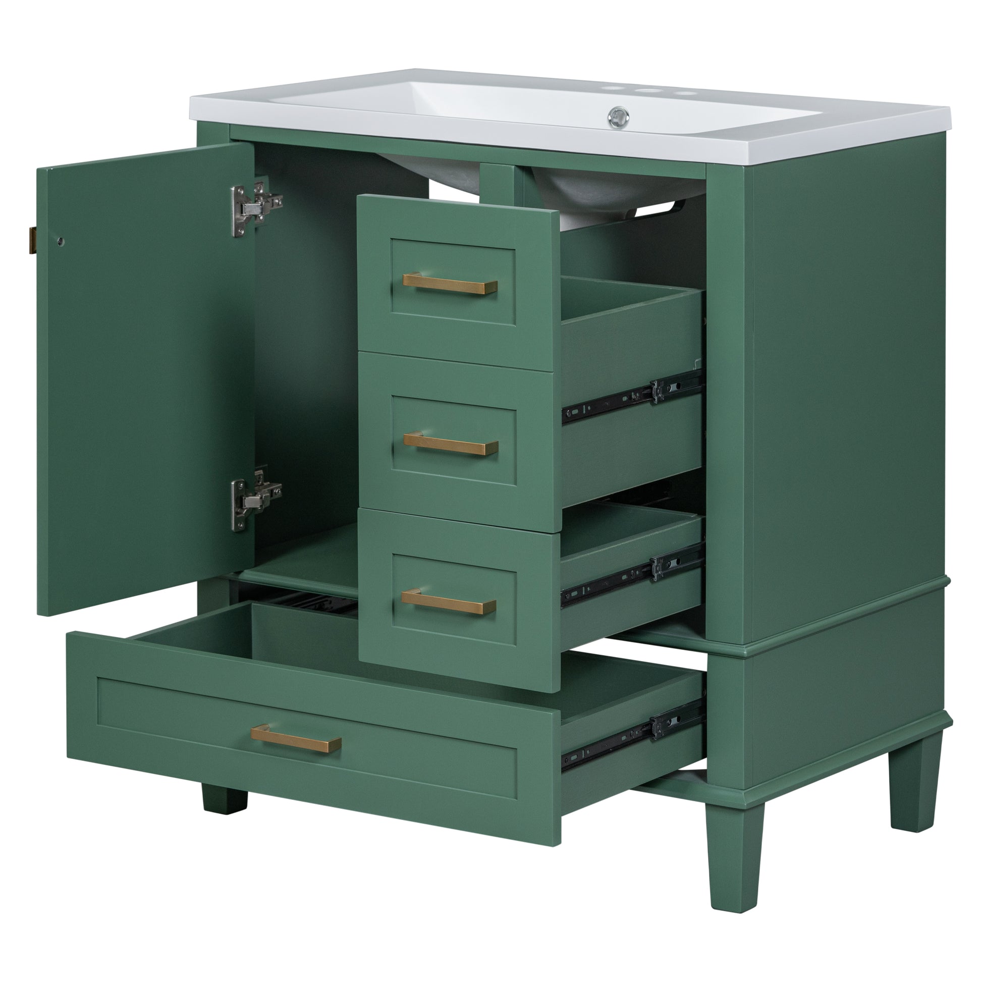 30" Bathroom Vanity In Green, Modern Bathroom Cabinet With Sink Combo Set, Bathroom Storage Cabinet With A Soft Closing Door And 3 Drawers, Solid Wood Frame Resin Basin Green Solid Wood Mdf