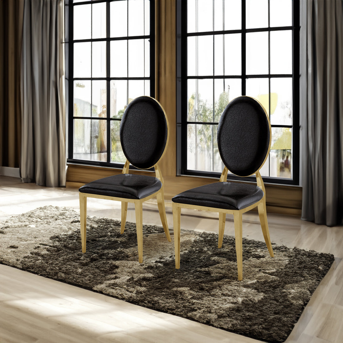 Dining Chair Set Of 2, Oval Backrest Design And -