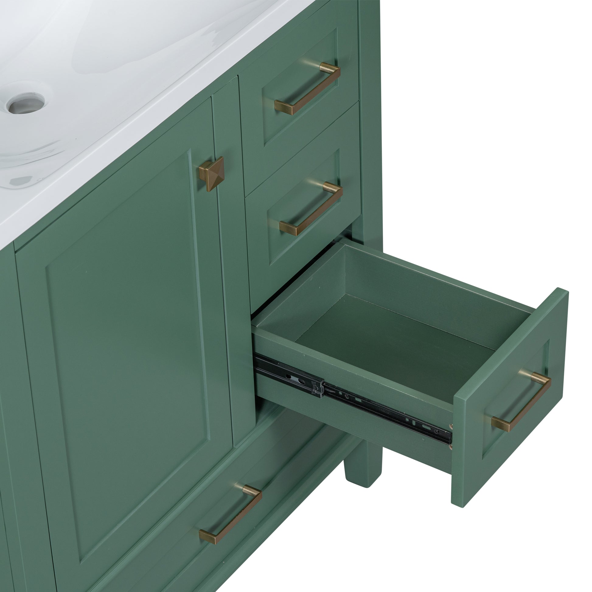 30" Bathroom Vanity In Green, Modern Bathroom Cabinet With Sink Combo Set, Bathroom Storage Cabinet With A Soft Closing Door And 3 Drawers, Solid Wood Frame Resin Basin Green Solid Wood Mdf