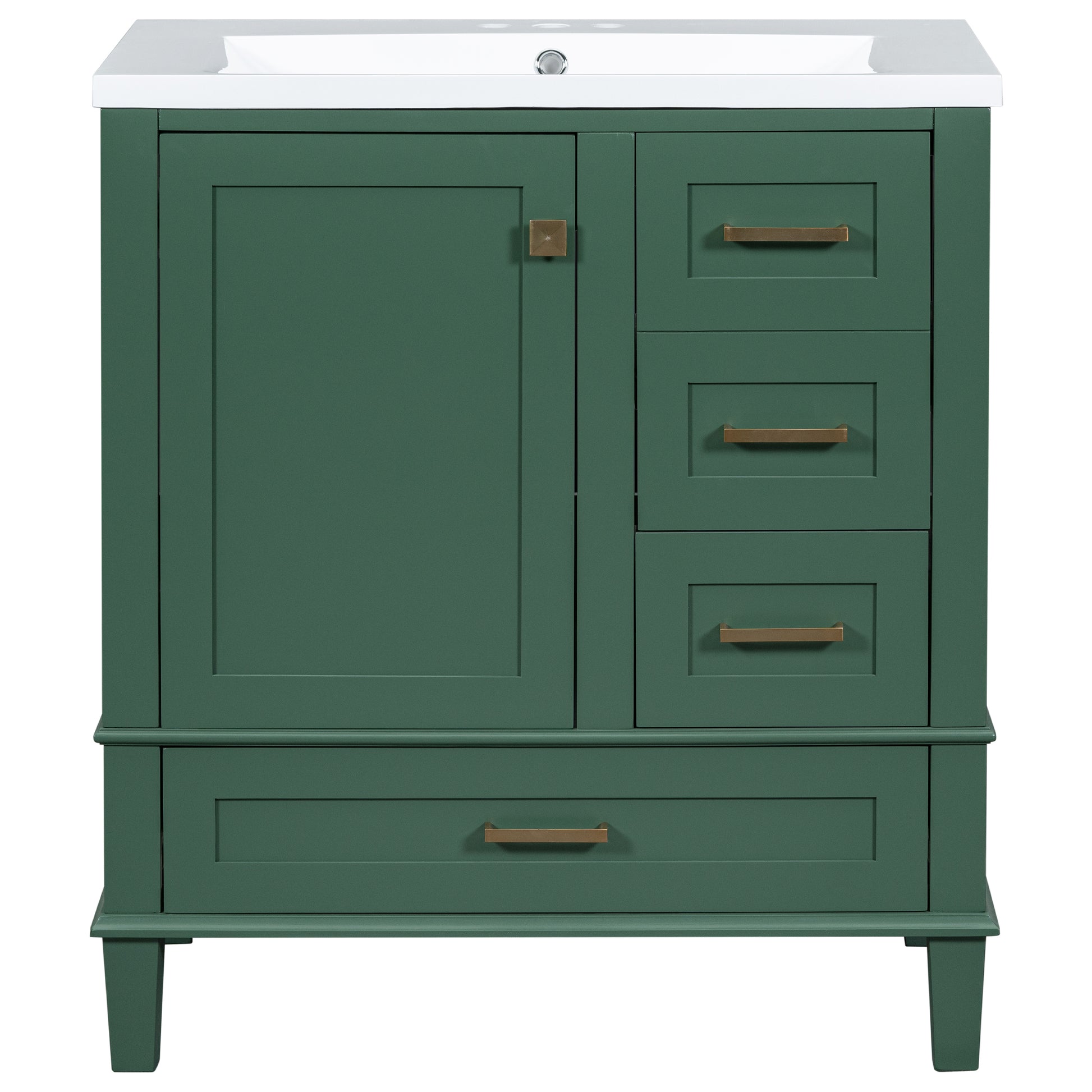 30" Bathroom Vanity In Green, Modern Bathroom Cabinet With Sink Combo Set, Bathroom Storage Cabinet With A Soft Closing Door And 3 Drawers, Solid Wood Frame Resin Basin Green Solid Wood Mdf