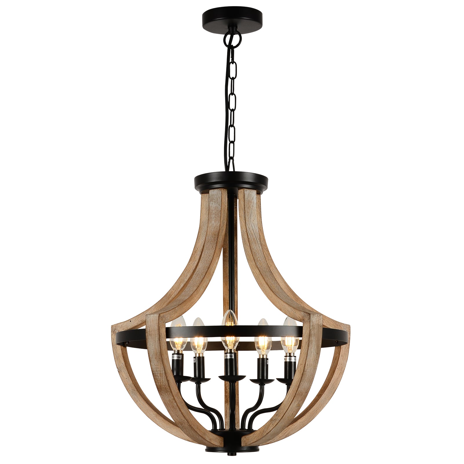 19" Farmhouse Wood Chandelier Light Fixtures Brown Solid Wood