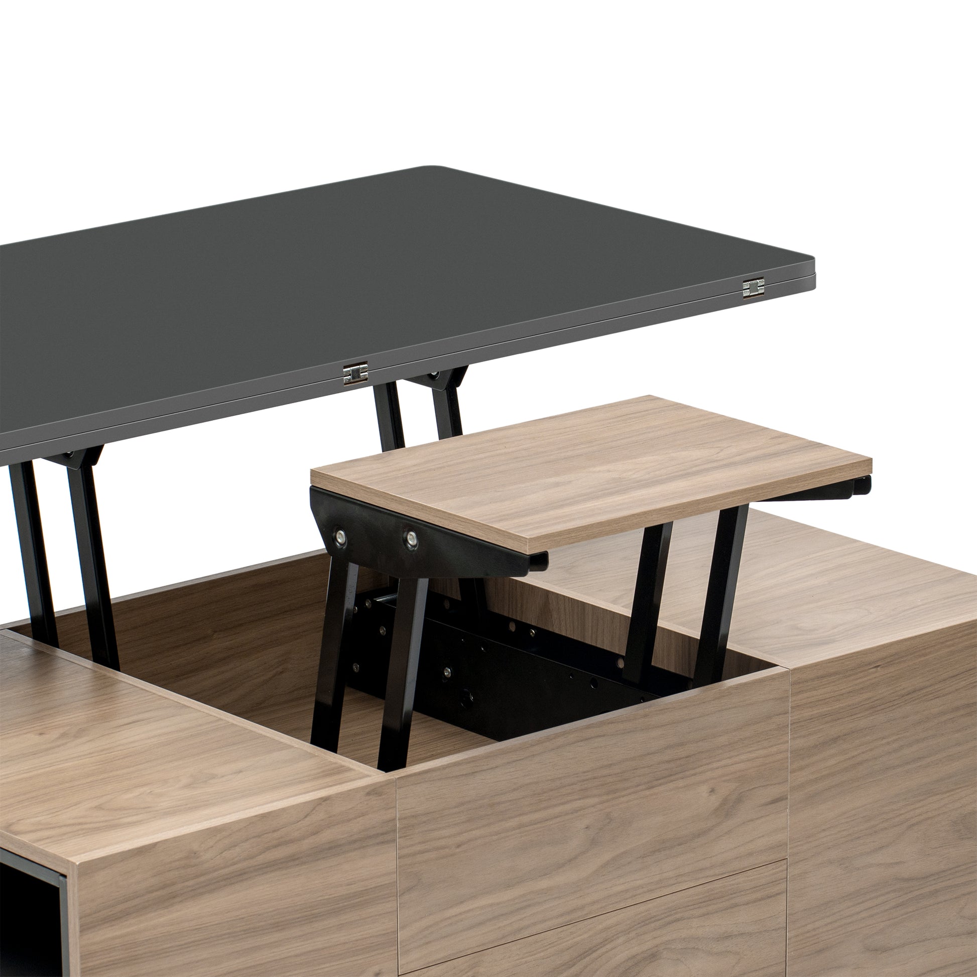 Modern Lift Top Coffee Table Multi Functional Table With 3 Drawers In Walnut & Black Walnut Black Mdf