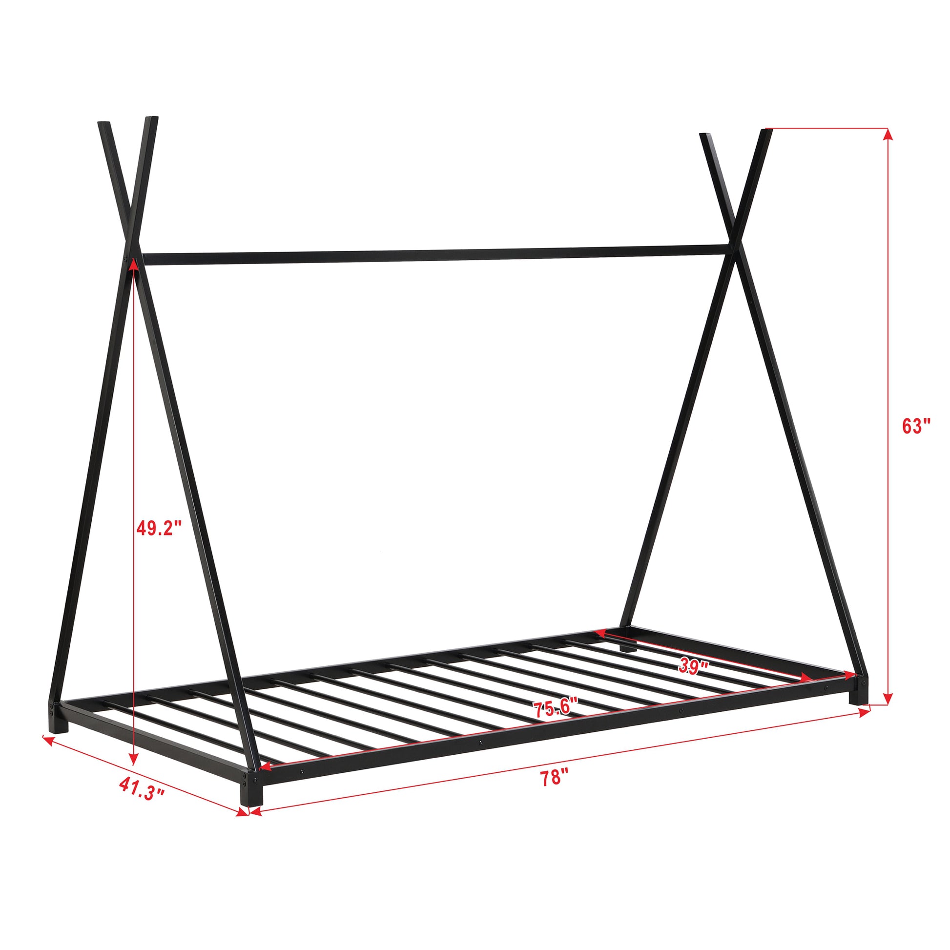 Metal Twin Size House Platform Bed With Triangle Structure, Black Box Spring Not Required Twin Black Metal Bedroom Bed Frame Metal