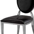 Dining Chair Set Of 2, Oval Backrest Design And Stainless Steel Legs Black Leather