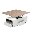 Modern Walnut & White Lift Top Coffee Table Multifunctional Table With Drawers & Shelves White Walnut Mdf