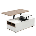 Modern Walnut & White Lift Top Coffee Table Multifunctional Table With Drawers & Shelves White Walnut Mdf