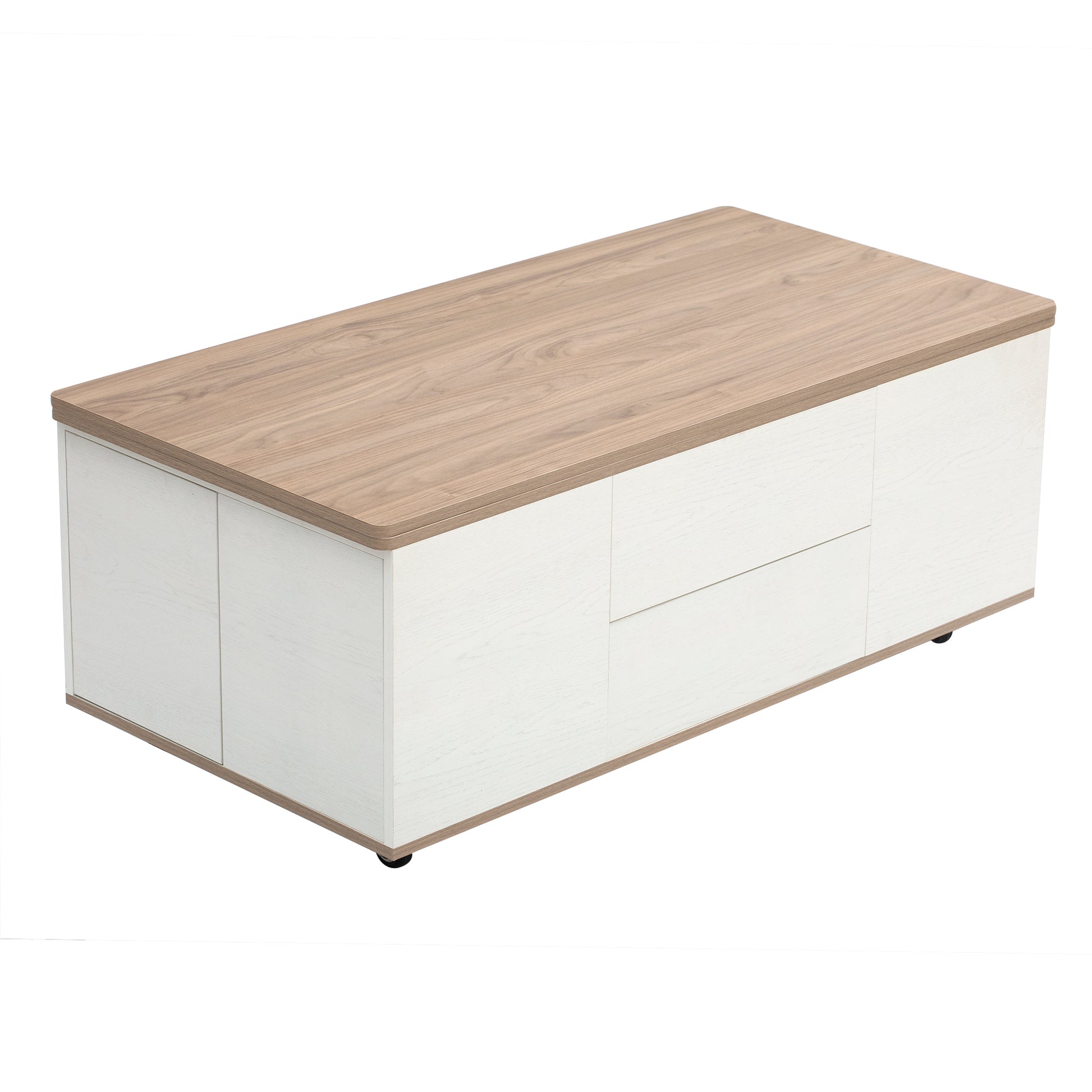 Modern Walnut & White Lift Top Coffee Table Multifunctional Table With Drawers & Shelves White Walnut Mdf