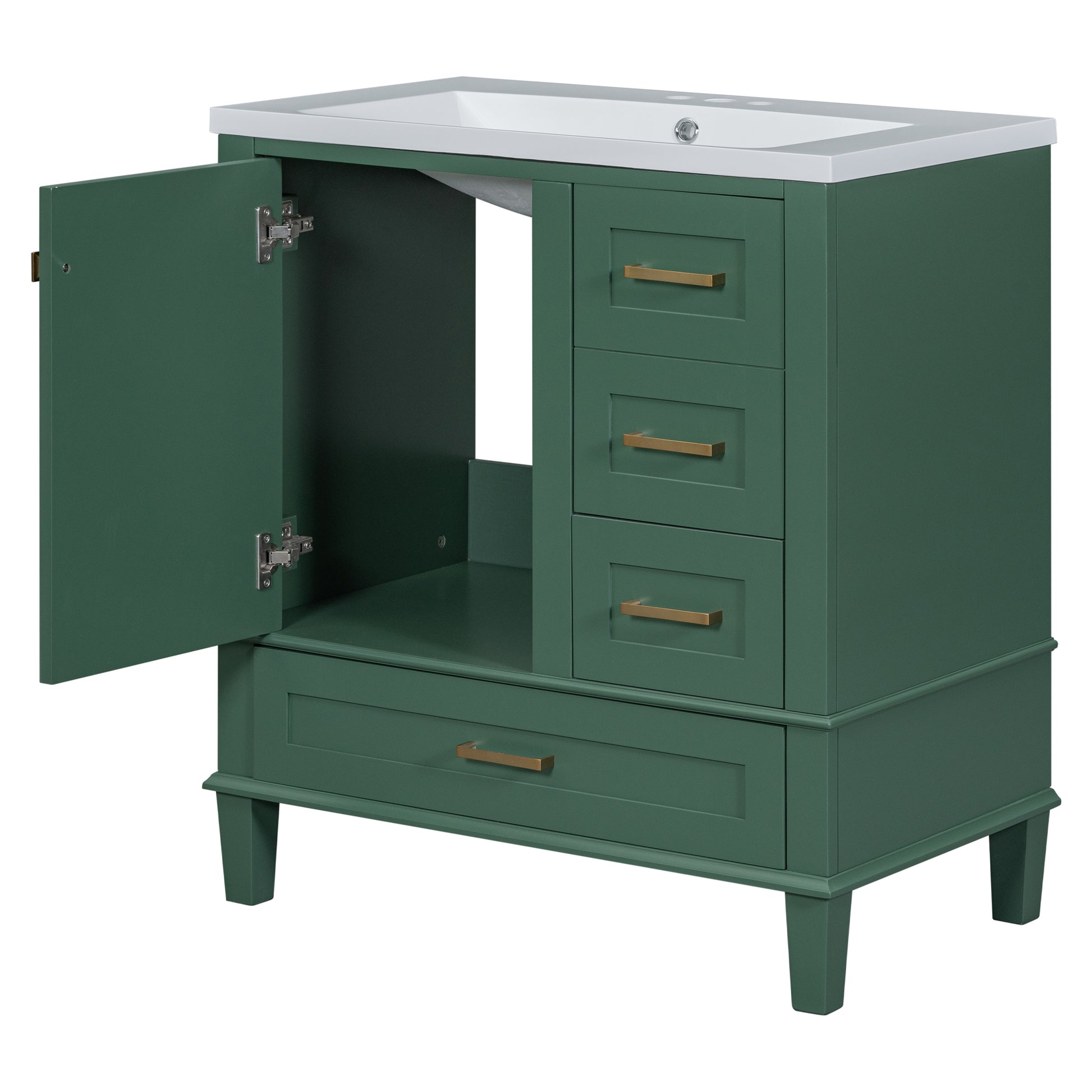 30" Bathroom Vanity In Green, Modern Bathroom Cabinet With Sink Combo Set, Bathroom Storage Cabinet With A Soft Closing Door And 3 Drawers, Solid Wood Frame Resin Basin Green Solid Wood Mdf