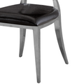 Dining Chair Set Of 2, Oval Backrest Design And Stainless Steel Legs Black Leather