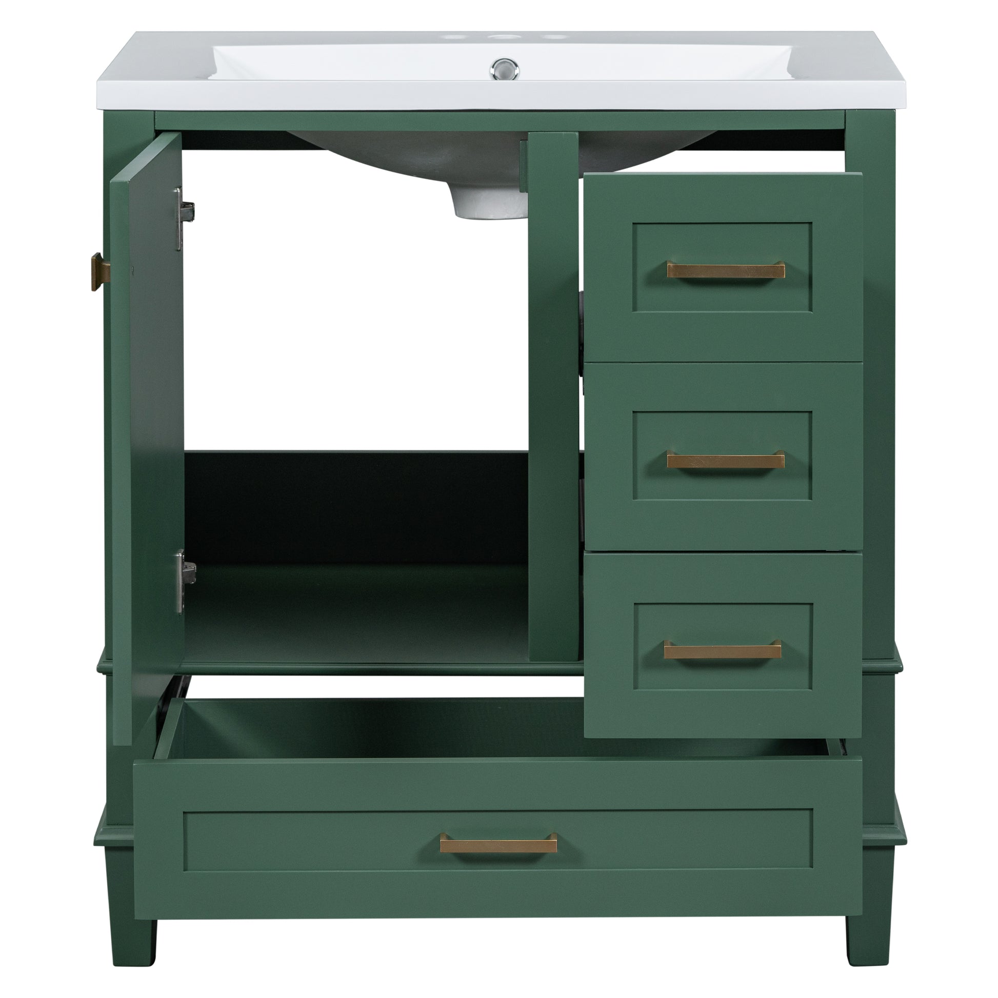 30" Bathroom Vanity In Green, Modern Bathroom Cabinet With Sink Combo Set, Bathroom Storage Cabinet With A Soft Closing Door And 3 Drawers, Solid Wood Frame Resin Basin Green Solid Wood Mdf