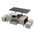 5 Pieces Lift Top Coffee Table Set With Storage Convertible Dining Table With Ottomans Dark Gray Fabric Mdf