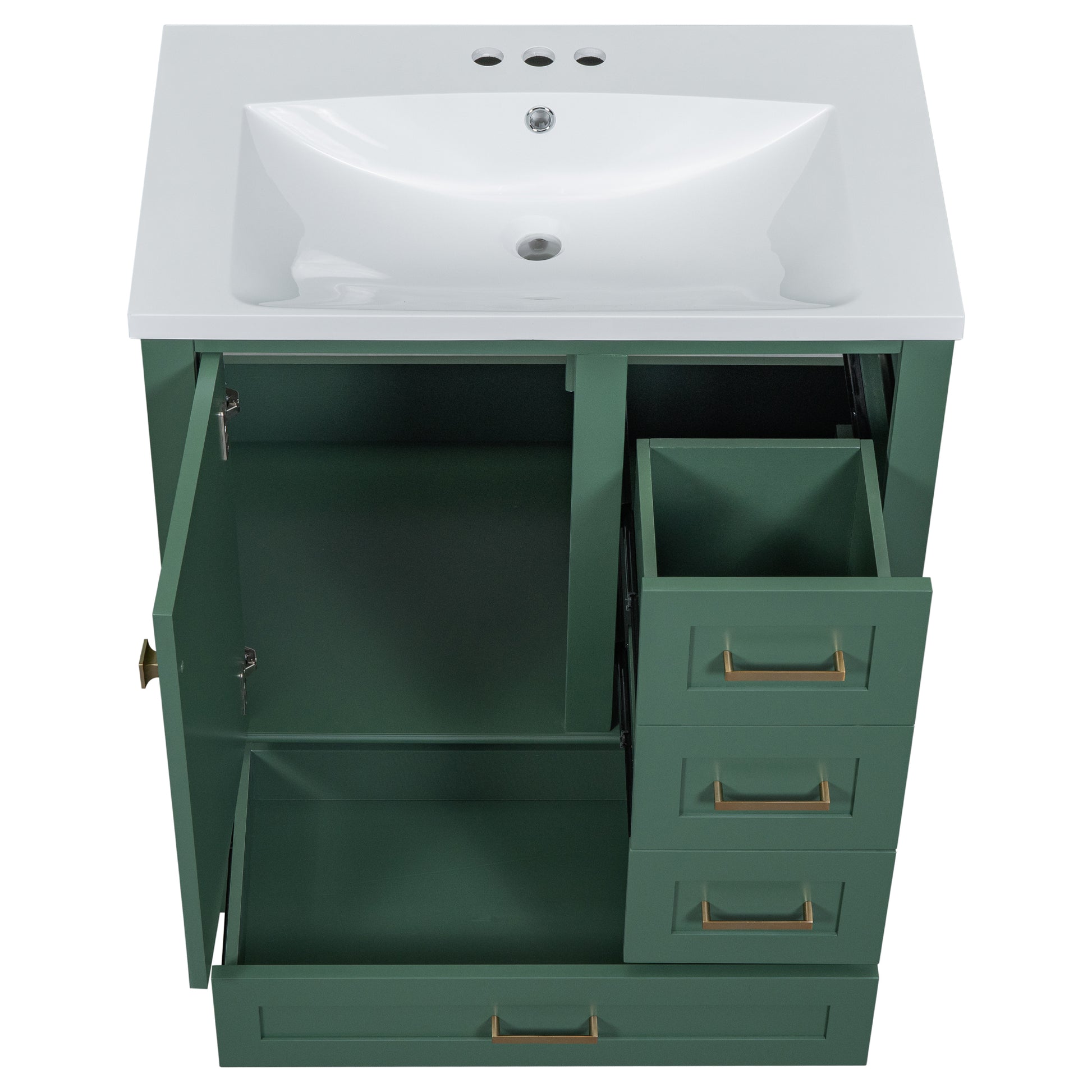 30" Bathroom Vanity In Green, Modern Bathroom Cabinet With Sink Combo Set, Bathroom Storage Cabinet With A Soft Closing Door And 3 Drawers, Solid Wood Frame Resin Basin Green Solid Wood Mdf