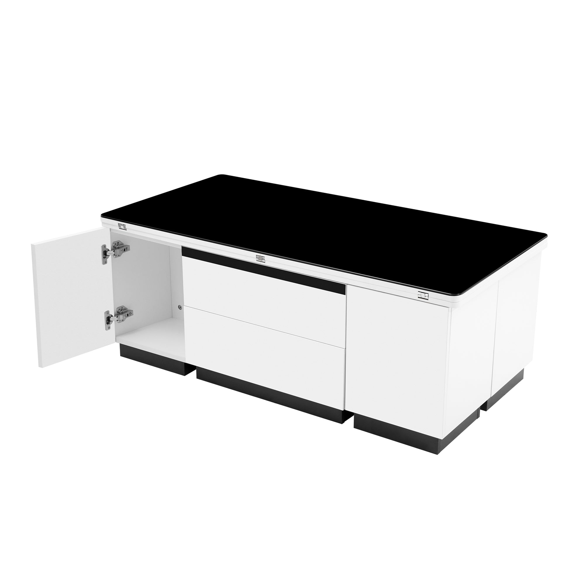 Modern White Lift Top Glass Coffee Table With Drawers & Storage Multifunction Table Black White Mdf Glass