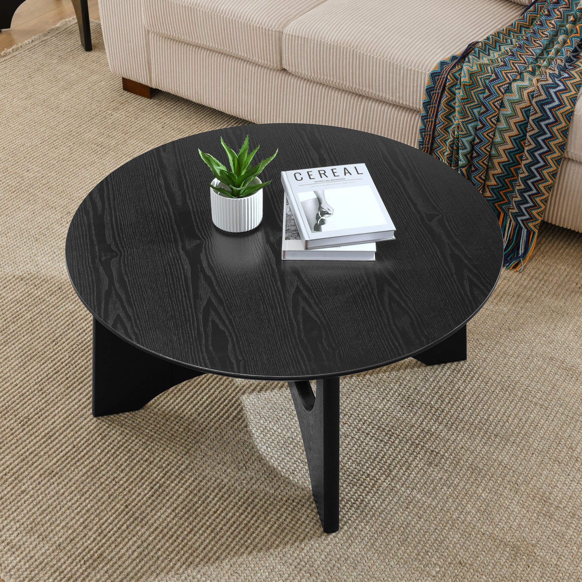 36" Round Coffee Table, Wooden Coffee Tables For Living Room Reception Room Black Black Primary Living Space Mdf