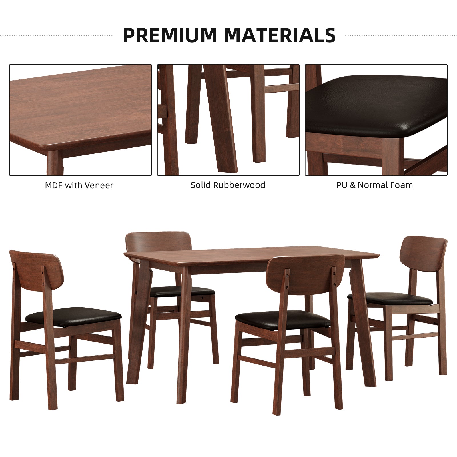 5 Pieces Dining Table Set 1 Dining Table And 4 Chairs Rustic Retro Solid Rubberwood Table And Breakfast Upholstered Stools For Home Kitchen Dining Room Antique Brown Rubber Wood