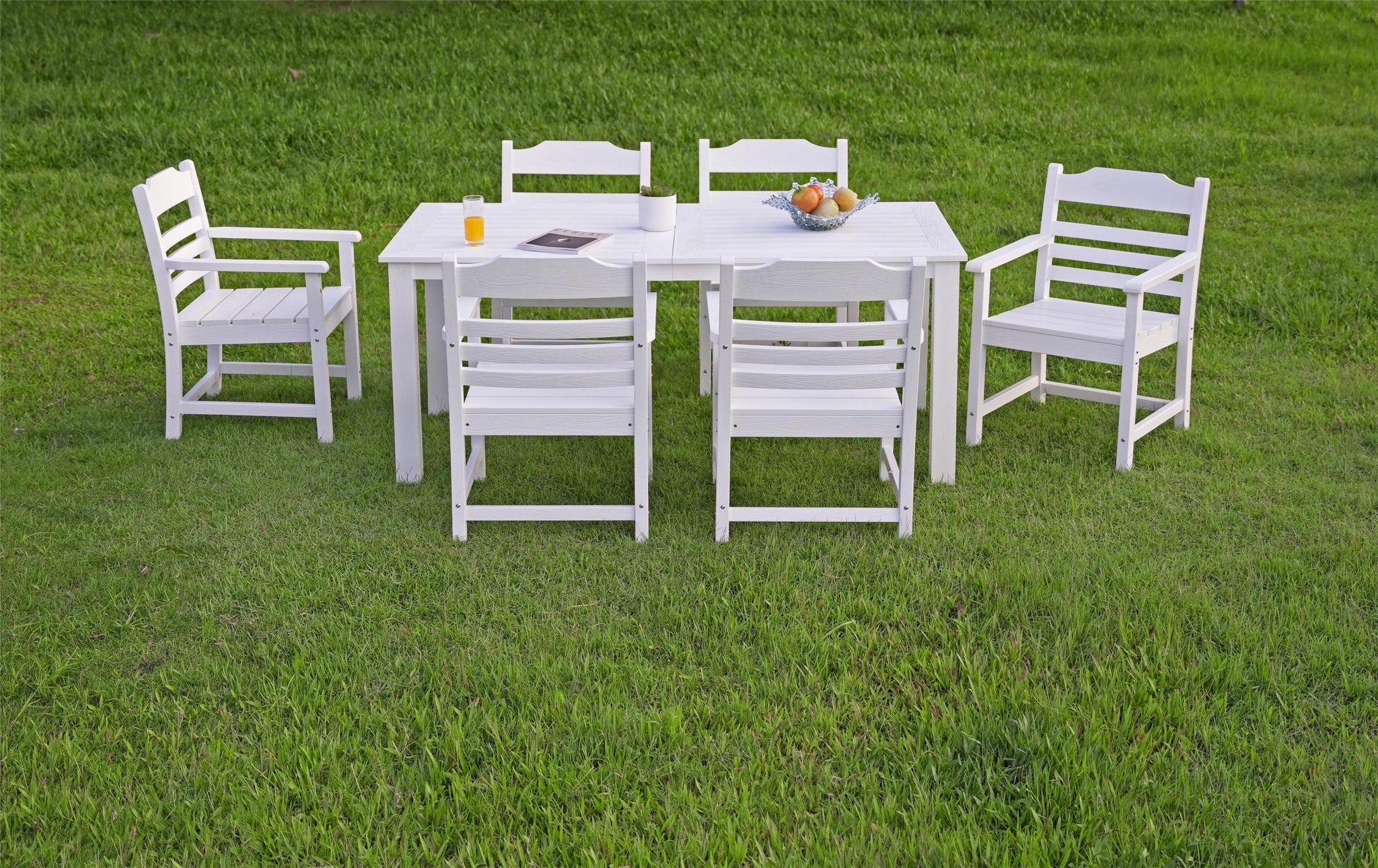 HIPS Patio Furniture Dining Chair and Table, 7 Pieces white-hdpe
