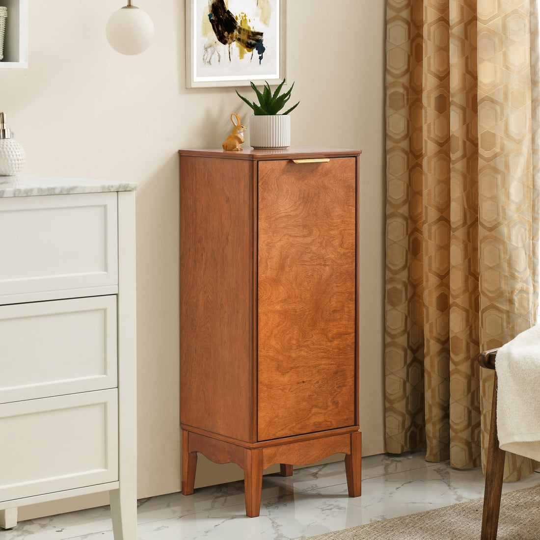 Modern Bathroom Floor Cabinet &Linen Cabinet With Adjustable Shelves,Antique Brass 14.5" 12.6" 35.7" Antique Brown Mdf