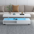 Led Coffee Table With Storage, Modern Center Table With 2 Drawers And Display Shelves, Accent Furniture With Led Lights For Living Room,White White Particle Board