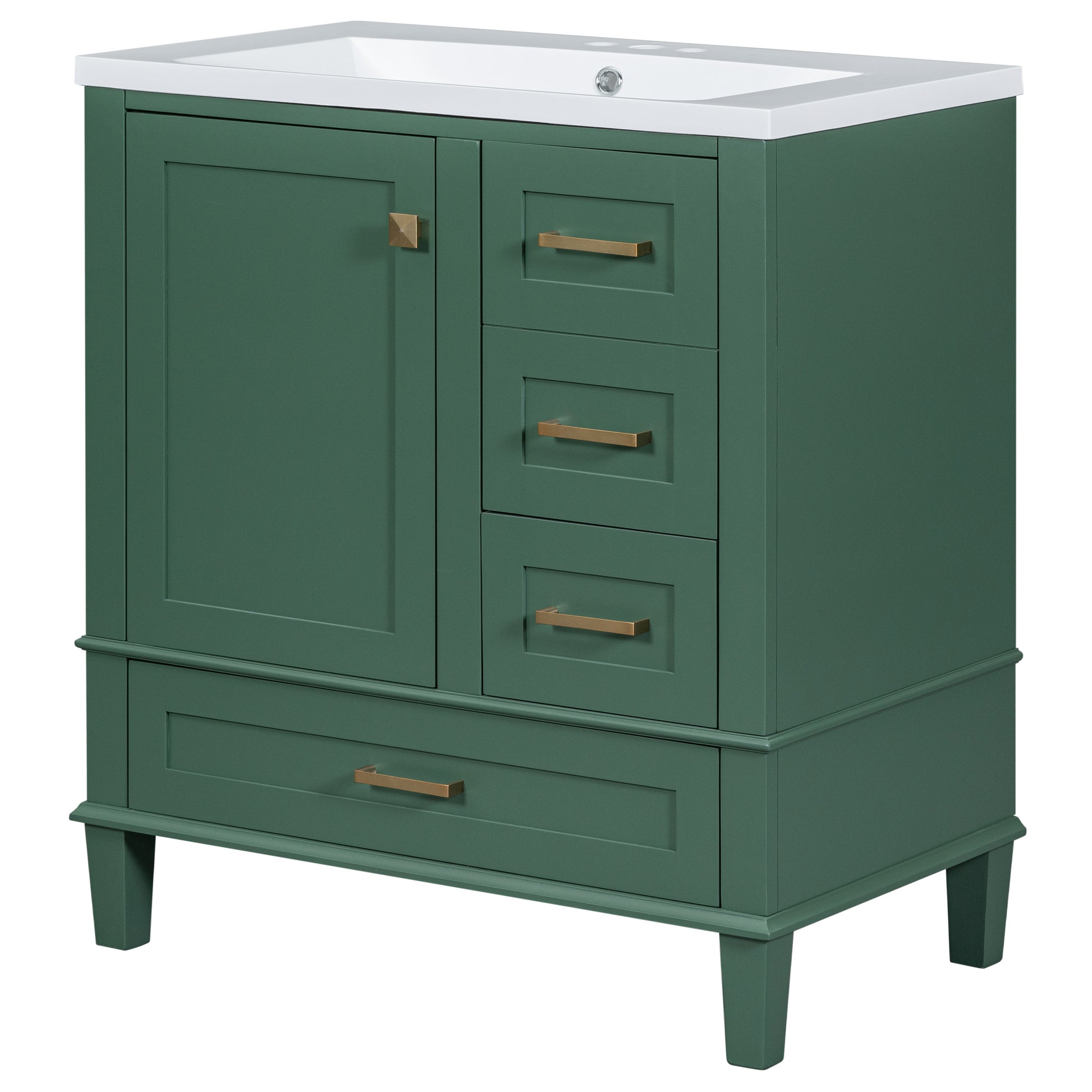 30" Bathroom Vanity In Green, Modern Bathroom Cabinet With Sink Combo Set, Bathroom Storage Cabinet With A Soft Closing Door And 3 Drawers, Solid Wood Frame Resin Basin Green Solid Wood Mdf