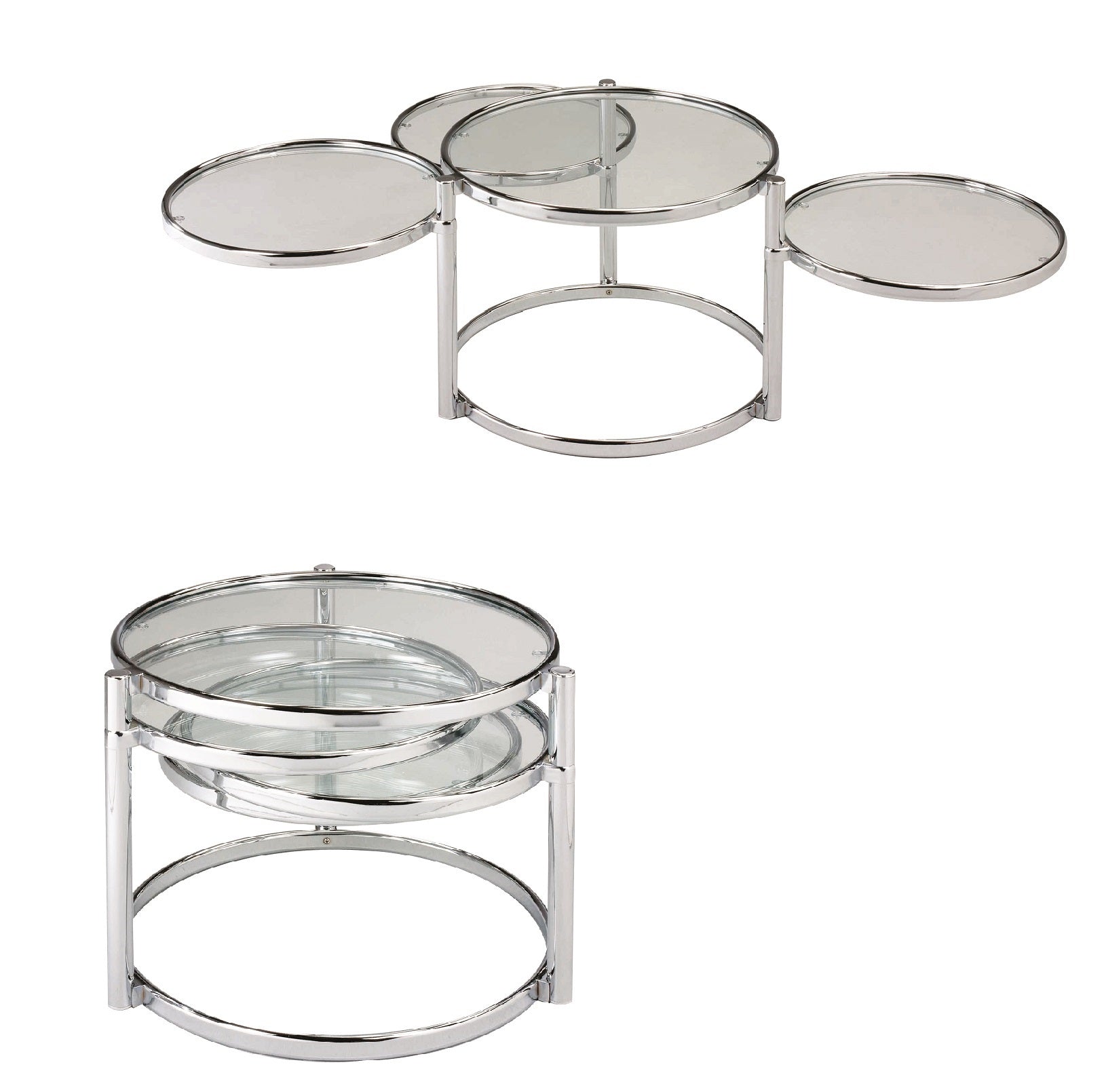 Modern Nesting Coffee Table With Clear Glass And Chrome Chrome Primary Living Space Contemporary,Modern Round Shelves Glossy Glass