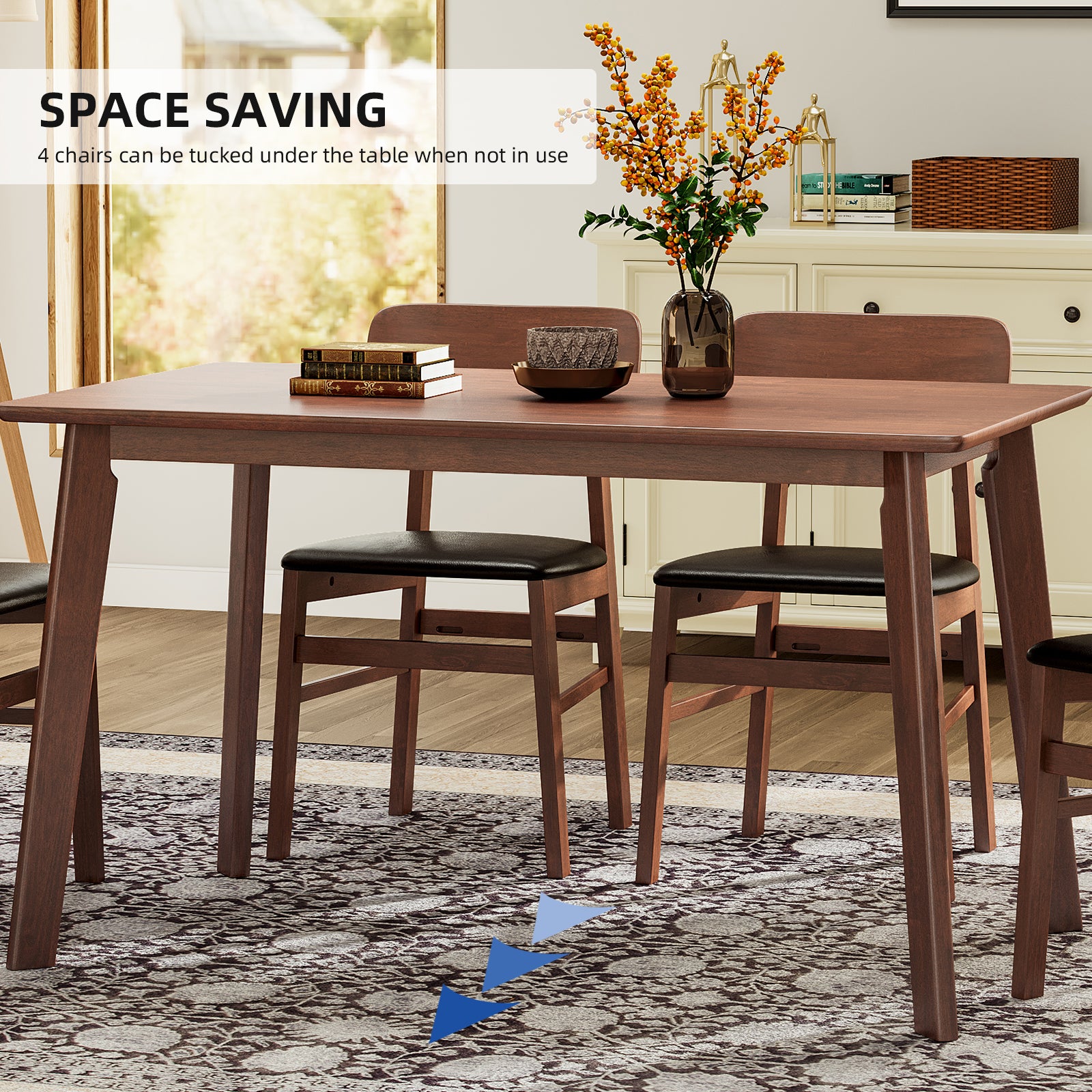 5 Pieces Dining Table Set 1 Dining Table And 4 Chairs Rustic Retro Solid Rubberwood Table And Breakfast Upholstered Stools For Home Kitchen Dining Room Antique Brown Rubber Wood