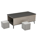 5 Pieces Lift Top Coffee Table Set With Storage Convertible Dining Table With Ottomans Dark Gray Fabric Mdf