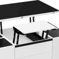 Modern White Lift Top Glass Coffee Table With Drawers & Storage Multifunction Table Black White Mdf Glass