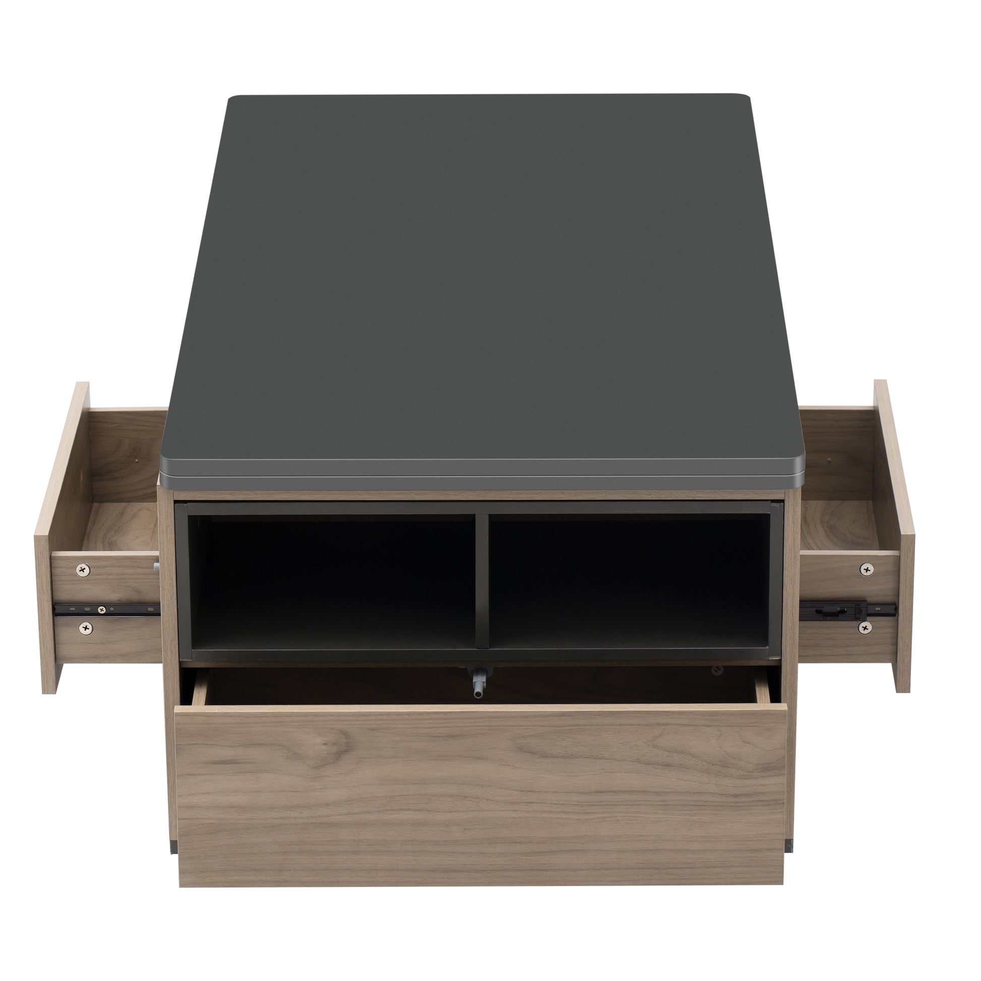 Modern Lift Top Coffee Table Multi Functional Table With 3 Drawers In Walnut & Black Walnut Black Mdf