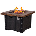 Good Product 50,000 Btu Outdoor Gas Fire Tablefaux Woodgraine Table Top Fire Pit Black Garden & Outdoor American Design Magnesium Oxide