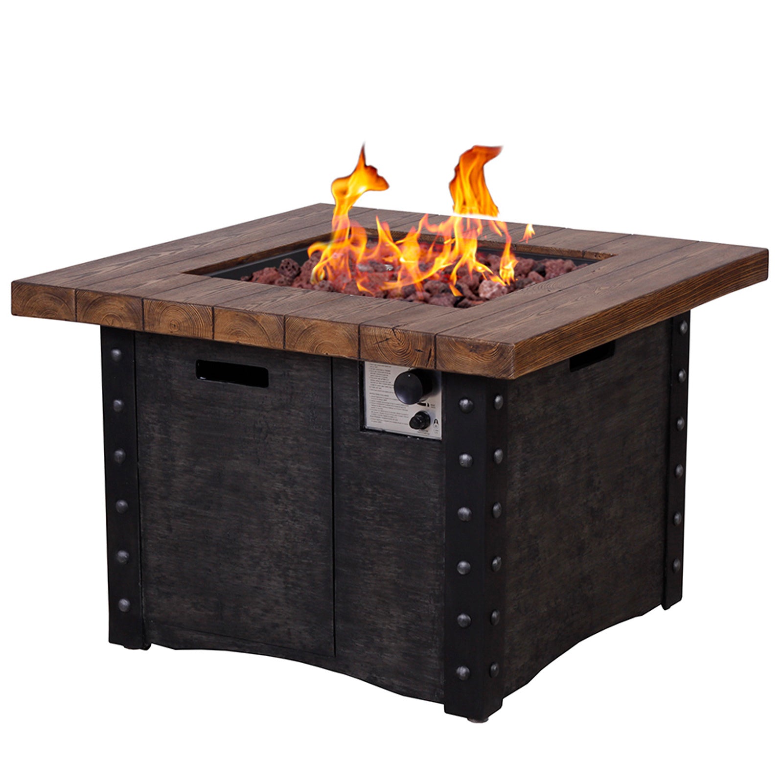 Good Product 50,000 Btu Outdoor Gas Fire Tablefaux Woodgraine Table Top Fire Pit Black Garden & Outdoor American Design Magnesium Oxide