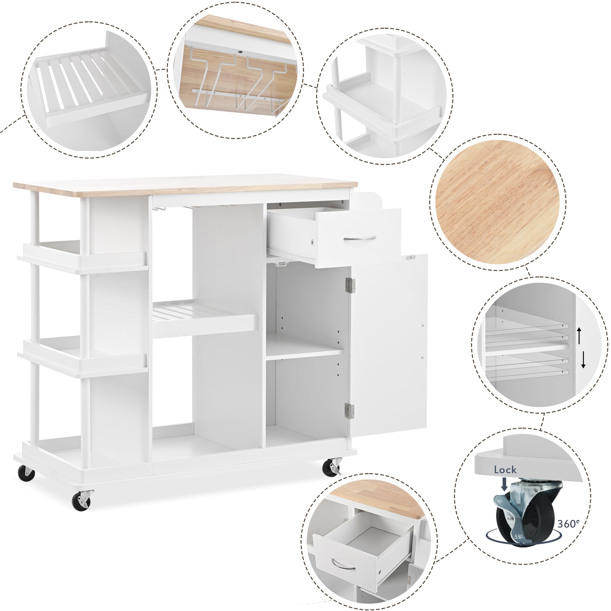 Multipurpose Kitchen Cart Cabinet with Side Storage white-mdf